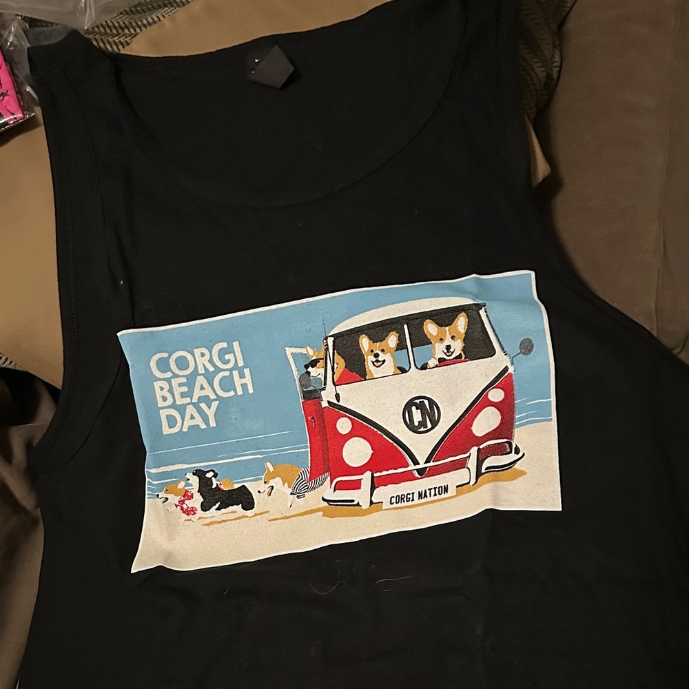 Black Tank Top - Corgi Beach Day Design